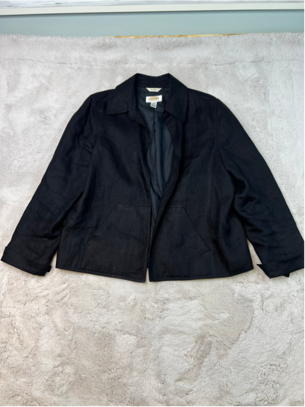 Vintage Talbots Irish Linen Blazer Jacket Black Womens Size 10 Natural Minimal